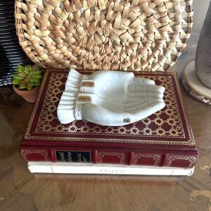 Vintage Ceramic Hands Trinket Dish with Gold Accents, Vanity Catchall